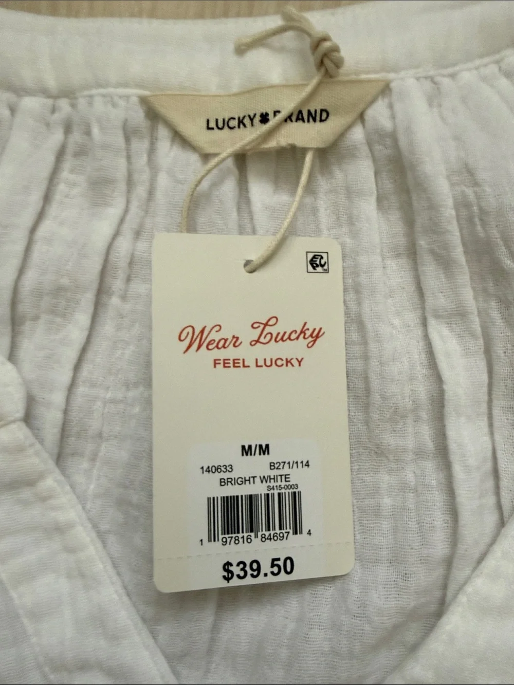 Lucky Brand Bright White Textured Gauze V-Neck Blouse